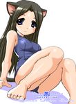  animal_ears barefoot black_hair blue_eyes cat_ears feet long_hair lowres misha_miramond one-piece_swimsuit original school_swimsuit solo swimsuit tail tonpuu transformers transformers_superlink 