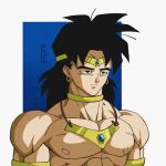  1990s_(style) 1boy absurdres armlet black_hair broly_(dragon_ball_z) choker closed_mouth dragon_ball dragon_ball_z earrings half-closed_eyes highres hydeover9000 jewelry male_focus muscular muscular_male necklace retro_artstyle solo tiara upper_body 