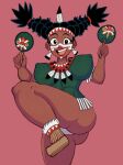  ass black_eyes black_hair breasts dark_skin feathers highres lily_(street_fighter) mexico open_mouth simple_background sinnni97 smile street_fighter street_fighter_6 teeth tongue 