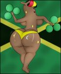  2023 anthro back_boob barely_visible_nipples big_butt breasts butt butt_tattoo clothed clothing dancing elemental_creature fan_character female generation_2_pokemon hi_res huge_butt jamaican jamaican_flag luna_(maxhe) maxhe nintendo nipples pokemon pokemon_(species) shaking shaking_butt solo story story_in_description sudowoodo tattoo underwear underwear_only 