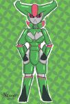  absurd_res anthro breasts digital_media_(artwork) female future_pokemon generation_9_pokemon glistening glistening_body hi_res iron_leaves legendary_pokemon looking_at_viewer machine nintendo notsafeforvee paradox_pokemon pokemon pokemon_(species) red_eyes robot simple_background solo 