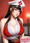  bare_shoulders belt breasts brown_eyes brown_hair fatal_fury hat highres huge_breasts japanese_clothes large_breasts long_hair looking_at_viewer maiohmai sailor_hat shiranui_mai the_king_of_fighters 