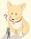  age_difference canid canine canis clothing collar cowboy_bebop domestic_dog duo ein_(cowboy_bebop) herding_dog human koropukgoro male mammal necktie pastoral_dog red_collar shadow shirt simple_background spike_spiegel topwear welsh_corgi yellow_clothing yellow_shirt yellow_topwear 