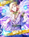  1boy blonde_hair braid bug butterfly card_(medium) character_name fairy fairy_wings hair_ornament idolmaster idolmaster_side-m leaf_hair_ornament long_hair looking_at_viewer male_focus official_art open_mouth palms purple_eyes signature sleeveless solo teeth tsuzuki_kei upper_teeth_only wings 
