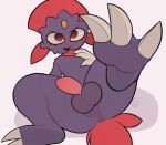  3_claws 3_toes anthro anus balls blush butt claws erection feet foot_focus fur generation_4_pokemon genitals grey_body grey_fur hair hi_res looking_at_viewer lying male nintendo on_back penis pokemon pokemon_(species) red_hair sharkysocks solo toe_claws toes weavile 