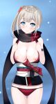  1girl absurdres achmad_faisal blue_eyes blush breasts closed_mouth hair_ornament highres iyo_(samurai_maiden) japanese_clothes ninja nipples obi one_side_up panties samurai_maiden sash smile solo standing underwear 