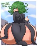  absurdres angry ass blush from_behind green_hair highres huge_ass looking_at_viewer one-punch_man pholycarpie pussy pussy_peek tatsumaki teasing 