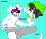  absurd_res adultpartypunch anthro bear brian_griffin bulge clothed clothing danganronpa digital_media_(artwork) duo english_text erection erection_under_clothing family_guy hi_res imminent_rape imminent_sex male male/male mammal monokuma multicolored_body plushie plushophilia quote simple_background smile split_color standing teeth text toony underwear white_body 