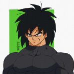  1boy black_bodysuit black_eyes black_hair bodysuit broly_(dragon_ball_super) closed_mouth dragon_ball dragon_ball_super highres hydeover9000 male_focus muscular muscular_male scar scar_on_cheek scar_on_face solo tan upper_body 