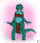  anthro blue_eyes bottomwear breasts cleavage clothed clothing digital_media_(artwork) drxii female hi_res holding_object knife kobold loincloth non-mammal_breasts reptile scalie simple_background smile solo topwear weapon 