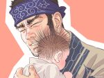  1boy ainu_clothes baby beard black_hair buzz_cut character_request close-up facial_hair father_and_daughter fatherly golden_kamuy male_focus mature_male nopinzo official_alternate_costume scar scar_on_cheek scar_on_face short_hair sideburns solo_focus spiked_hair tanigaki_genjirou thick_eyebrows upper_body very_short_hair 
