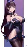  1girl absurdres bangs bare_shoulders blush breasts cleavage cone_hair_bun double_bun fate/grand_order fate_(series) hair_bun highres kurozawa_yui large_breasts long_hair looking_at_viewer murasaki_shikibu_(fate) playboy_bunny purple_eyes solo thighs 