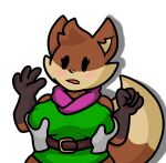  2023 anthro belt black_nose blush breast_grab breasts brown_body brown_fur canid canine clothing dipstick_tail disembodied_hand drop_shadow female fox fur gloves_(marking) hand_on_breast head_tuft hi_res lewdewott mammal markings multicolored_arms multicolored_body multicolored_fur multicolored_tail open_mouth ruin_seeker shirt simple_background solo tail tail_markings tank_top topwear tuft tunic_(video_game) two_tone_body two_tone_fur white_background 