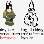  2023 anthro bag_of_holding big_breasts breasts canid canine clothing digital_media_(artwork) duo emir_(thegreaterclaush) english_text female fur hair hat headgear headwear hi_res huge_breasts magic_user male mammal medieval_clothing medieval_fantasy meme neck_tuft pixel_(artwork) shitpost simple_background tall_girl text thegreaterclaush tuft were werecanid werecanine werefox wizard_hat wizard_robe 