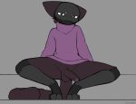  anthro avenu bottomless clothed clothing felid feline fur genitals hi_res mammal nonbinary_(lore) partially_clothed penis pose prosthetic prosthetic_arm prosthetic_limb red_body red_fur screen screen_face solo spread_legs spreading sweater topwear 