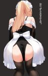  1girl anti_(0324) apron ass bare_shoulders black_background black_thighhighs blonde_hair from_behind leotard long_hair maid maid_apron maid_headdress original ponytail simple_background solo thighhighs translation_request 
