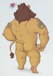  anthro buffalonickels butt ear_piercing felid hi_res lion male mammal manly nude pantherine peace_symbol piercing rear_view slightly_chubby slightly_chubby_male solo standing tattoo 