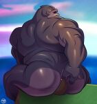  2023 alien alien_humanoid anthro big_butt broad_shoulders butt countershade_butt countershading detailed_background disney duo facesitting gantu grey_body grey_skin hand_on_butt hi_res humanoid lilo_and_stitch looking_back male male/male muscular muscular_male not_furry nude open_mouth outside rear_view sitting_on_another solo_focus trashtoonz 