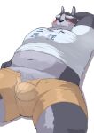  2023 9dtq0 absurd_res anthro belly big_belly blush bulge clothing hi_res kemono lifewonders lying male navel one_eye_closed overweight overweight_male shirt solo tokyo_afterschool_summoners topwear tsathoggua underwear wink 