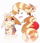  :&lt; :3 absurdres animal_focus artist_name ball blush blush_stickers breath closed_eyes closed_mouth commentary cropped_torso disembodied_limb emphasis_lines english_commentary english_text facial_mark from_above from_side full_body furret happy heart highres holding holding_pokemon jumping lying multiple_views no_humans on_side open_mouth packing_peanuts pokemon pokemon_(creature) profile red_eyes signature simple_background sleeping smile u_u upper_body verfyhi whisker_markings white_background 