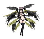  1girl absurdres bird_wings black_hair black_wings breasts covered_nipples feathered_wings gloves halo high_school_dxd highres large_breasts large_wings leg_tattoo legs long_hair low_wings mini_wings multiple_wings purple_eyes raynare smile solo tattoo thighhighs wings yellow_wings yxyyxy 