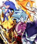  1boy armor blank_eyes blue_eyes fang furry furry_male gloves green_eyes highres male_focus multiple_views red_eyes sonic_(series) sonic_the_hedgehog sonic_the_werehog super_sonic usa37107692 white_gloves 