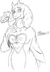  2017 anthro blush blush_lines claws clothing dialogue dress female fur half-closed_eyes hand_on_chest hi_res horn looking_aside looking_away marcushunter narrowed_eyes signature solo standing text toriel undertale_(series) 