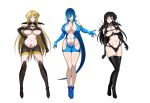  3girls aged_up black_hair blonde_hair blue_eyes blue_hair blush breasts covered_nipples gloves hair_between_eyes high_school_dxd kalawarner large_breasts long_hair mittelt multiple_girls purple_eyes raynare redesign smile stomach_tattoo tattoo thighhighs very_long_hair yellow_eyes yxyyxy 