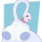  absurd_res anthro areola big_breasts blue_areola blue_nipples breasts cyandrive98 dinosaur female hi_res huge_breasts long_neck looking_at_viewer marine nipples non-mammal_breasts nude pero_pero plesiosaur plesiosaurus red_eyes reptile scalie smile solo tongue tongue_out white_body you_are_umasou 