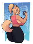  2022 anthro big_breasts big_butt bottomwear breasts butt canid canine canis cellphone clothing colored curvy_figure dababy dababy_pose digital_drawing_(artwork) digital_media_(artwork) domestic_dog female hair hi_res leggings legwear mammal midriff minami_(remanedur) phone ponytail remanedur shiba_inu small_waist smartphone solo spitz thick_thighs tight_clothing topwear voluptuous wide_hips 
