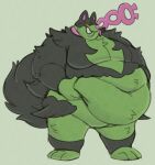  3_toes absurd_res anthro belly big_belly black_body black_fur feet fluffy fluffy_tail fur generation_9_pokemon green_body green_fur hand_on_stomach hands_on_belly hi_res holding_stomach male moobs multicolored_body multicolored_fur navel nintendo obese obese_anthro obese_male okidogi overweight overweight_anthro overweight_male pink_nose pokemon pokemon_(species) sharp_teeth solo standing tail teeth toes two_tone_body two_tone_fur wiishyishii yellow_sclera 