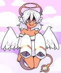  2022 claws cute_fangs demon discount-supervillain feathered_wings feathers female hair horn horned_humanoid humanoid mimic not_furry pincers skull_eyes solo white_hair wings 
