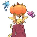  2022 alpha_channel clothing demon discount-supervillain eyewear female food fruit glasses horn horned_humanoid humanoid humanoid_pointy_ears not_furry plant pumpkin simple_background sweater topwear transparent_background yellow_body yellow_skin 