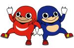  alpha_channel anthro big_eyes blue_body blue_fur clothing duo enigi09 footwear footwear_only fur gloves handwear happy male meme mostly_nude mouth_closed raised_arm red_body red_fur simple_background smile transparent_background ugandan_knuckles 