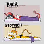  bed clothing demon discount-supervillain duo eyes_closed female furniture horn horned_humanoid humanoid lying not_furry on_back on_bed on_front panties red_body red_skin sleeping underwear yellow_body yellow_skin 