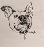  absurd_res after_oral ambiguous_gender bodily_fluids canid canine canis coyfang10 cum cum_drip cum_in_mouth cum_inside cum_on_tongue domestic_dog dripping feral genital_fluids graphite_(artwork) headshot_portrait hi_res mammal open_mouth pencil_(artwork) portrait sketch smile solo tongue traditional_media_(artwork) 