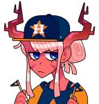  2022 alpha_channel baseball_cap blue_eyes clothing demon discount-supervillain female flag hair hat headgear headwear horn horned_humanoid houston_astros humanoid not_furry pink_hair red_body red_skin simple_background solo transparent_background 