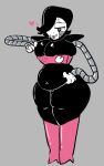  &lt;3 andromorph belly_grab black_hair blep breast_squish breasts chubby_male clothing cybernetic_arm cybernetic_limb cybernetics floating_heart footwear gloved_hands gloves hair hair_over_eye handwear high_heels holding_belly humanoid intersex machine male mettaton mettaton_ex noodle_arms not_furry one_eye_obstructed robot simple_background slightly_chubby smile solo squish tongue tongue_out undertale undertale_(series) wamnugget_(artist) 