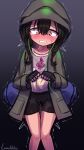  artist_name bangs bike_shorts black_background black_gloves black_hair blush braid cameltoe clenched_hands clenched_teeth clothes_lift coat collarbone commentary constricted_pupils embarrassed english_commentary fingerless_gloves flat_chest gloves gradient_background green_coat gridman_(ssss) gridman_universe hair_between_eyes hands_up have_to_pee highres hood hood_up hooded_coat knees_together_feet_apart legs lifted_by_self long_hair long_sleeves looking_down lumineko miniskirt nose_blush open_clothes open_coat orange_eyes pee peeing peeing_self raised_eyebrows sidelocks signature simple_background sketch skirt skirt_lift ssss.gridman straight-on sweat teeth thighhighs treble_clef trembling twin_braids white_skirt 