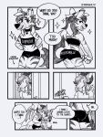  aardwolfz anthro bottomwear clothed clothing collar comic dialogue dragon duo ear_piercing english_text eyebrow_piercing facial_piercing fitting_room greyscale harv_(aardwolfz) hi_res horn hyena imminent_sex jewelry male male/male mammal monochrome necklace nonbinary_(lore) paws piercing public shorts submissive_and_breedable_(meme) text topwear trans_(lore) trans_man_(lore) tube_top 