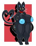  2023 808_(hi-fi_rush) anthro areola big_breasts biped breasts digital_media_(artwork) domestic_cat felid feline felis female half-closed_eyes hand_on_hip hi_res huge_breasts looking_at_viewer machine mammal narrowed_eyes navel nipples nude open_mouth simple_background smile solo thick_thighs wide_hips zantanerz_(artist) 