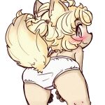  absurd_res aka_leopard anthro blush canid canine clothed clothing female hi_res mammal simple_background solo underwear white_background yellow_body yellow_eyes young 