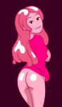  adventure_time black_eyes bottomless butt candy cartoon_network clothed clothing dessert female food grummancat hair hi_res humanoid noseless not_furry partially_clothed pink_body pink_hair pink_skin princess_bubblegum solo 