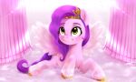  crown cutie_mark darksly-z digital_media_(artwork) equid equine eyebrows eyelashes feathered_wings feathers female feral fur green_eyes hair hasbro headgear hi_res hooves inside mammal mlp_g5 my_little_pony pegasus pink_body pink_feathers pink_fur pipp_petals_(mlp) purple_hair purple_tail smile solo spread_wings tail wings 