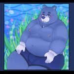  2023 absurd_res anthro bear belly big_belly blue_body bulge clothing hi_res male mammal moobs navel nipples overweight overweight_male solo underwear zenska_sama 