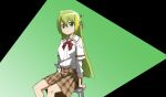  1girl alina_gray aqua_eyes blonde_hair blunt_ends bow bowtie brown_skirt buttons green_hair hair_between_eyes layered_sleeves lilya_(lilya_litvak) long_sleeves looking_at_viewer loose_bowtie magia_record:_mahou_shoujo_madoka_magica_gaiden mahou_shoujo_madoka_magica multicolored_hair on_stool open_mouth plaid plaid_skirt pleated_skirt red_bow red_bowtie sakae_general_school_uniform school_uniform shirt short_over_long_sleeves short_sleeves side-tie_shirt sidelocks single_hair_ring sitting skirt sleeve_cuffs sleeves_rolled_up solo stool straight_hair streaked_hair white_shirt wing_collar 