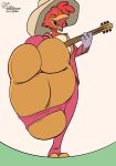  2_toes anthro clothing disney dylbun eyes_closed feet fisheye_lens footwear guitar hi_res male musical_instrument panchito_pistoles plucked_string_instrument simple_background singing socks soles solo stirrup_socks string_instrument toes 