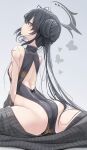  1girl ass back black_dress black_hair blue_archive breasts china_dress chinese_clothes dress from_behind genek halo highres kisaki_(blue_archive) long_hair looking_at_viewer sideboob small_breasts solo twintails 
