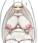  absurd_res anthro areola biped breasts female front_view generation_7_pokemon genitals hi_res looking_at_viewer menyang nintendo nipples pheromosa pokemon pokemon_(species) purple_eyes pussy question_mark simple_background solo ultra_beast white_background white_body 
