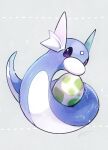  commentary_request dratini egg grey_background highres looking_at_viewer nekozane_chisa no_humans pokemon pokemon_(creature) pokemon_egg purple_eyes signature simple_background solo sparkle 